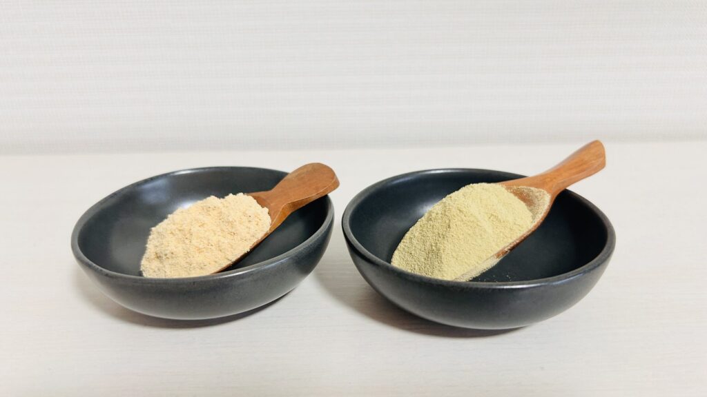 きなこ味と抹茶豆乳味の粉の色の違い