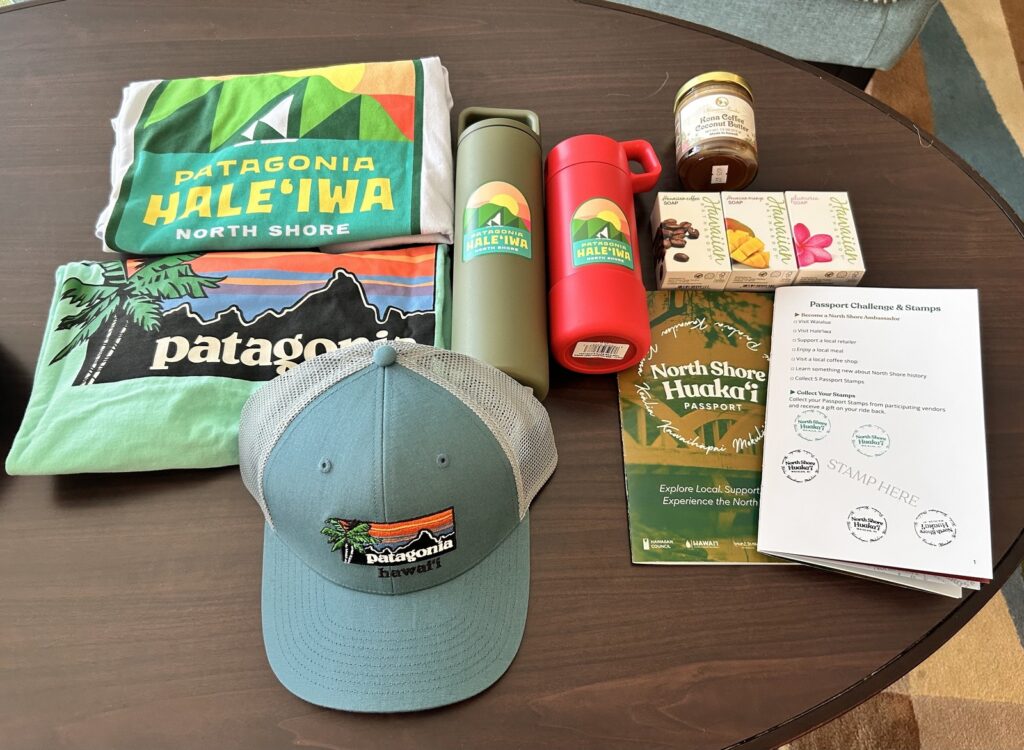 ノースショア・フアカイで手に入れたPatagonia限定ボトル・Tシャツ・帽子・石鹸・スタンプ帳